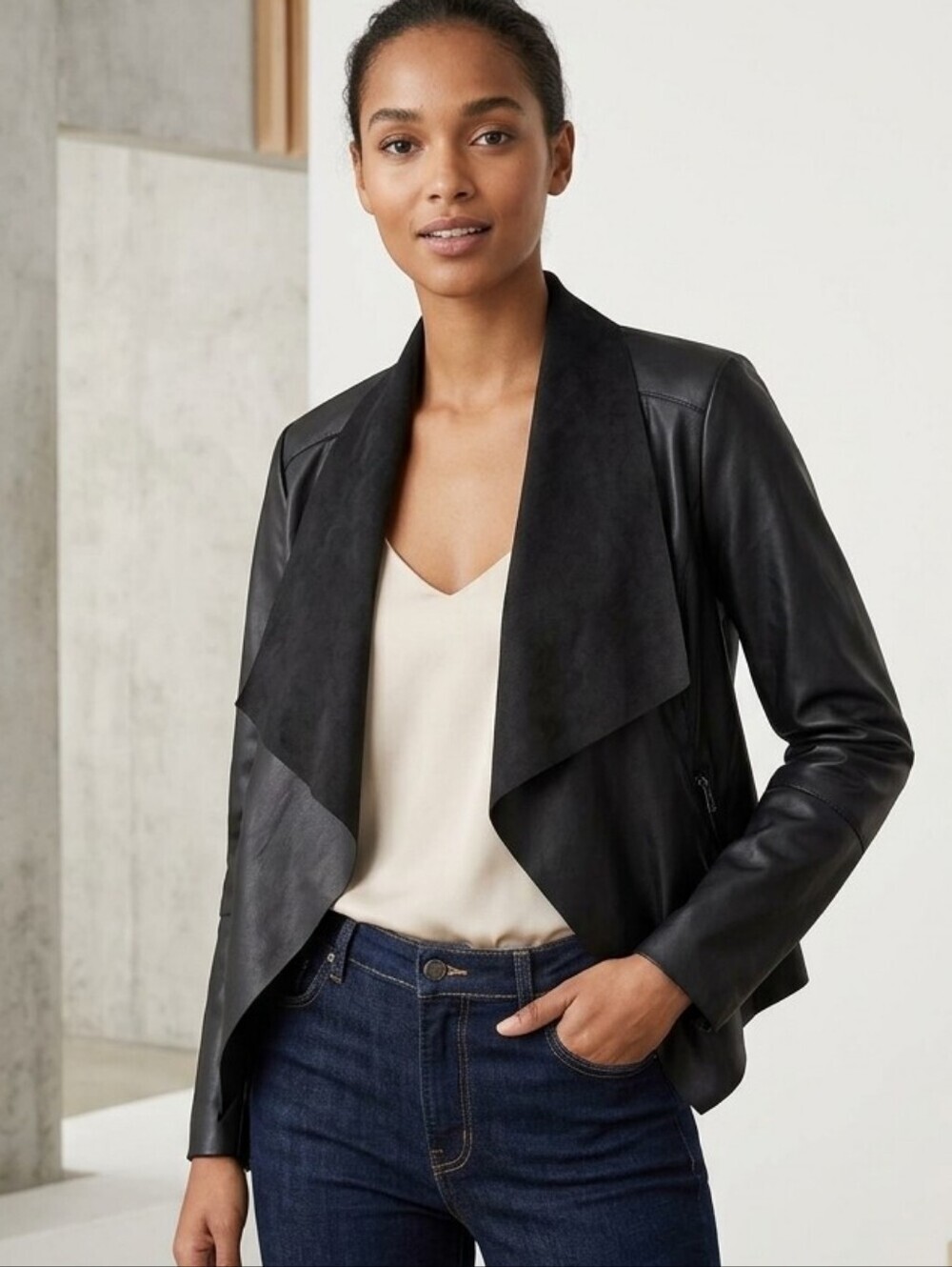 Black Draped Open-Front Women's Jacket
